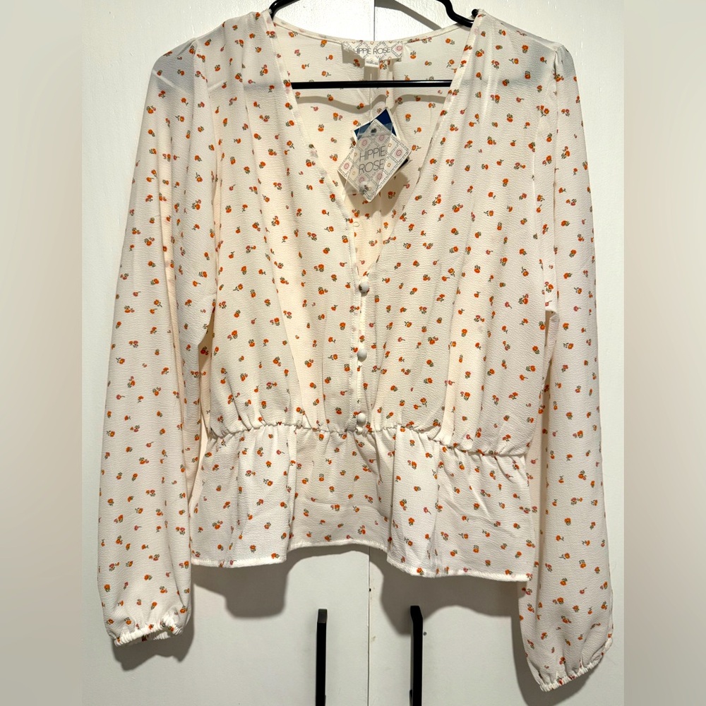 Hippie Rose Button Down Peplum Floral Shirt